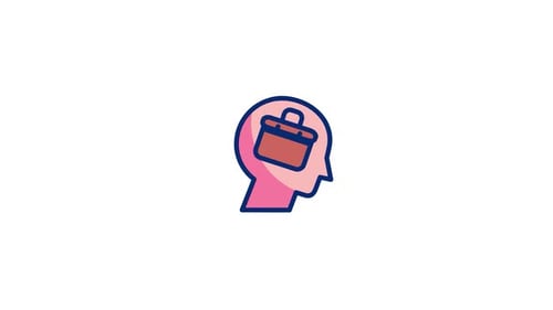 Animated Flat Design Corporate Icon of Briefcase in Head