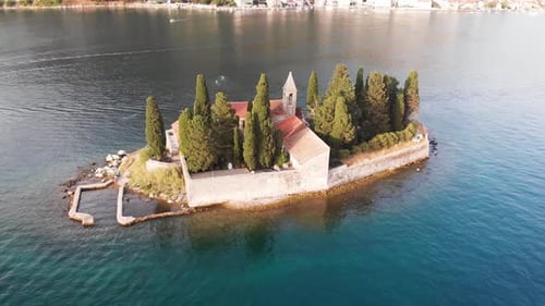 Aerial View of Lady of Tickle Church or Gospa Od Skrpjela in Perast Montenegro