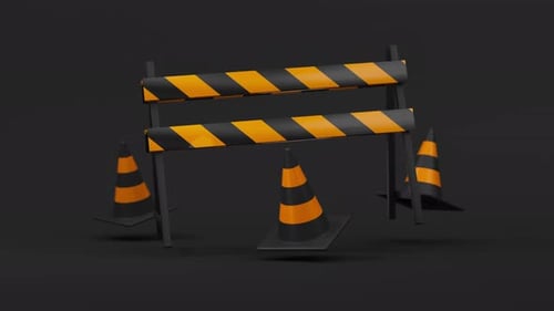 Modern 3D Construction Site Warning Barrier and Cone Animation