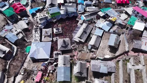 Aerial View of Colorful Festival Crowd Gathering