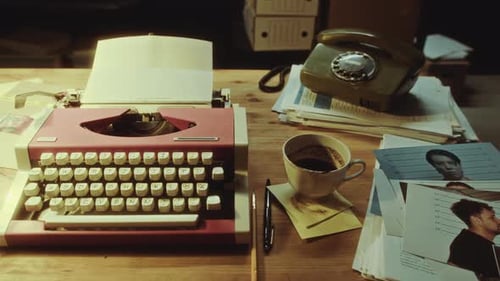Vintage Desk with Typewriter and Investigation Theme