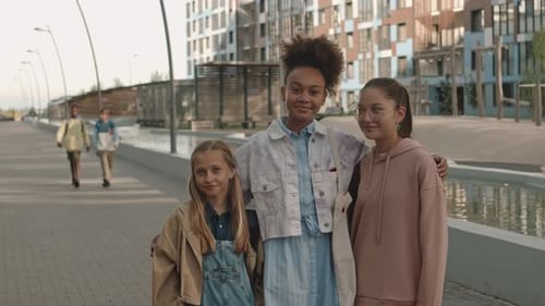 Portrait of Multiethnic School Girls Outdoors