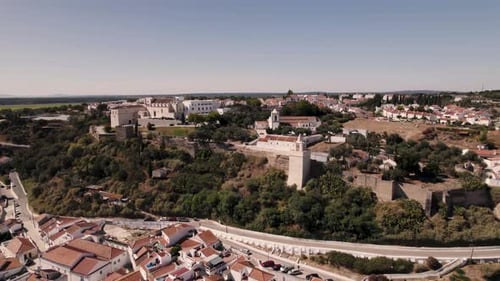 Tower Torre do Relogio and Church Espirito Santo, Alcacer do Sal, Alentejo, Portugal
