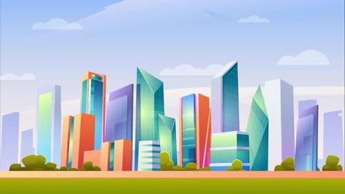 Fondo de animación del horizonte de un edificio urbano