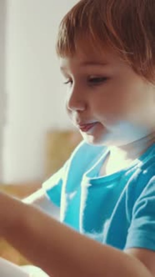 Little Boy Plays with Colorful Toy Indoors