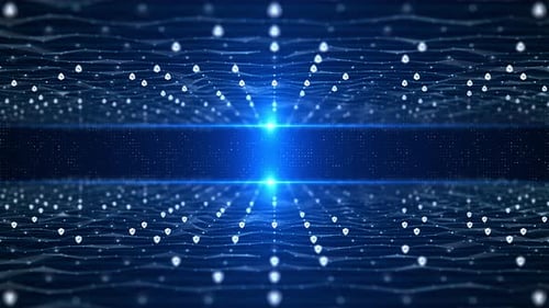 Abstract Futuristic Digital Network Tunnel with Security Nodes