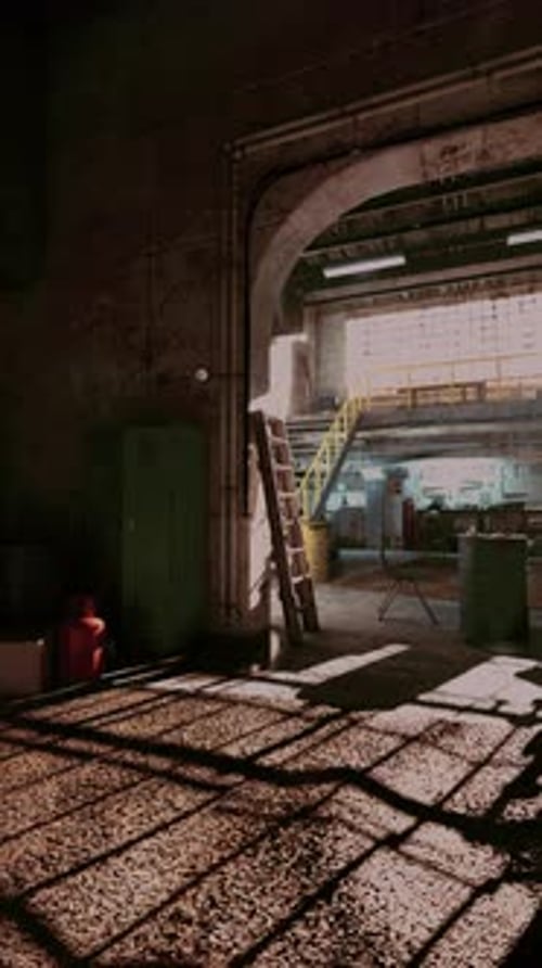 Vintage Auto Repair Shop Interior at Twilight