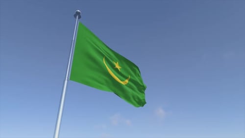 Mauritania Flag Waving Realistically in Blue Sky