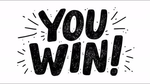 Animated text you win sequence with energetic burst elements