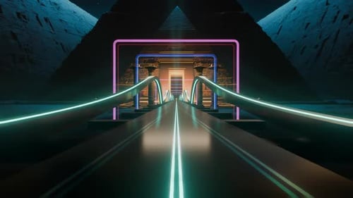 Futuristischer 3D-Tunnel im antiken ägyptischen Stil mit Pyramiden VJ Loop