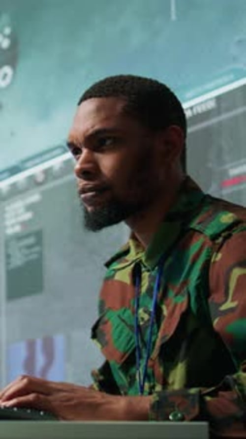 Vertical Video Military Professionals in a Mission Control Center Employs Modern Technology