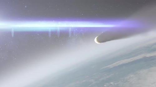 Fiery Meteor Falling to Earth in Space with Lens Flare
