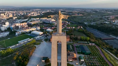 Aerial view of Cristo Rei statue, Portugal.
