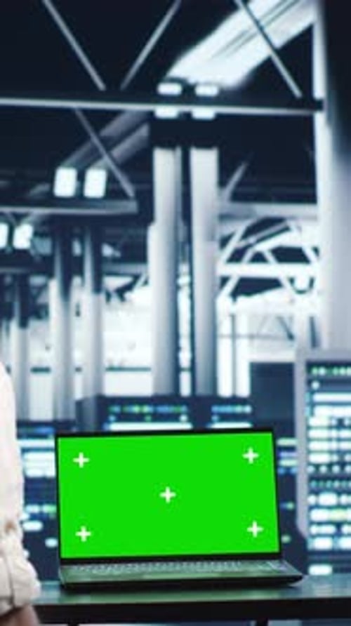 Vertical Green Screen Laptop Server Crosschecking