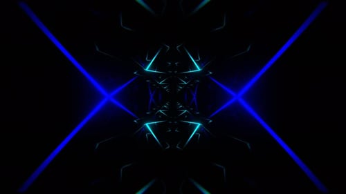 Beweglicher Spiegel-Tunnel-Hintergrund mit blauem und zyanblauem Neonlicht, VJ Loop in 4K