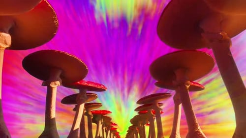 Psychedelische Fliegenpilze mit trippiger Hintergrundschleife
