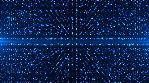 Hell leuchtende Laserlinien aus Punkten und Partikeln mit dem Effekt, dass der Hintergrundraum unscharf wird.