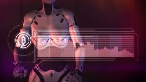 An Android Monitors The Fall Of Bitcoin Quotes On A Virtual Panel