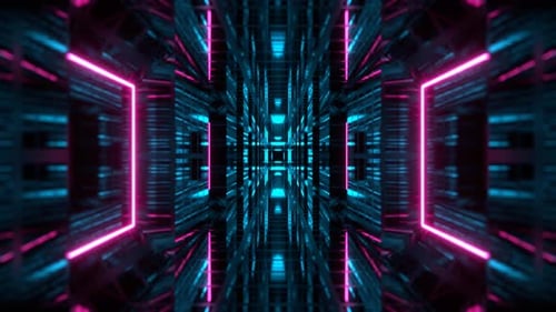 Cyan And Pink Endless Tunnel Into Digital Background VJ Loop In 4K