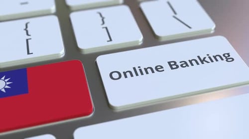 Online Banking Key Press with Taiwan Flag on Keyboard