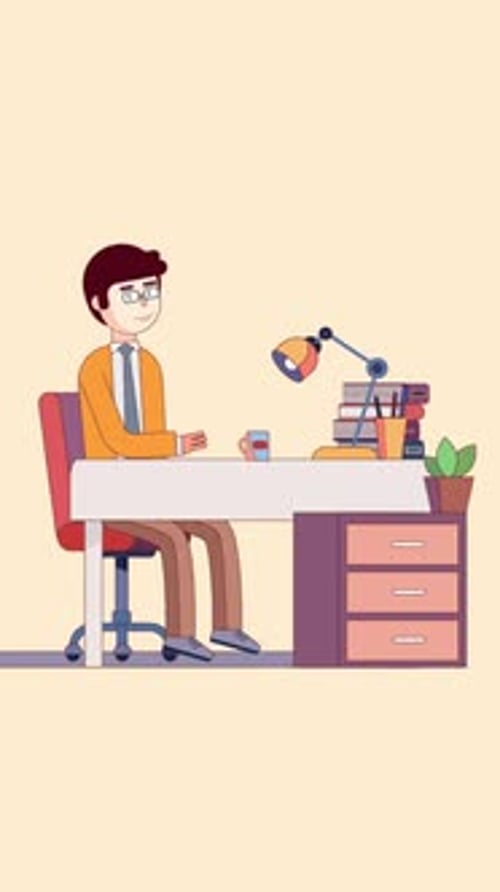 Office Worker Using Computer In The Office Vertical