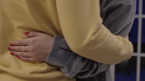 Close-Up of Romantic Embrace with Loving Gentle Hands