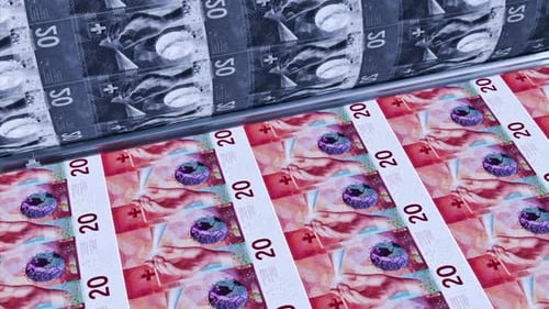 Swiss Franc Banknotes Printing Process Loop Animation