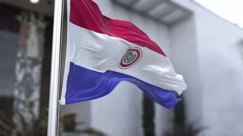Realistic 3D Paraguay Flag Waving in Wind