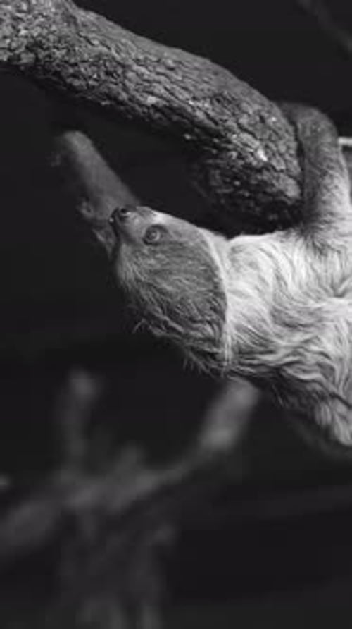 Two Toed Sloth Slowly Climbing a Branch