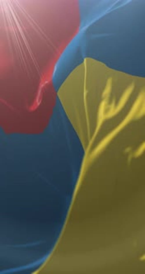 Dynamic Fluid Waving Fabric Background in Red Blue Yellow