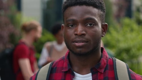 African American Young Student Man Guy Smiling Happy Carefree Pupil High School Schoolboy Smile at