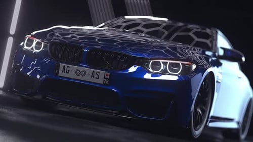 Luxurious Blue Car in Warehouse Scene: A 3D Masterpiece