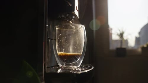 Coffee Brewing in Glass Cup on Machine