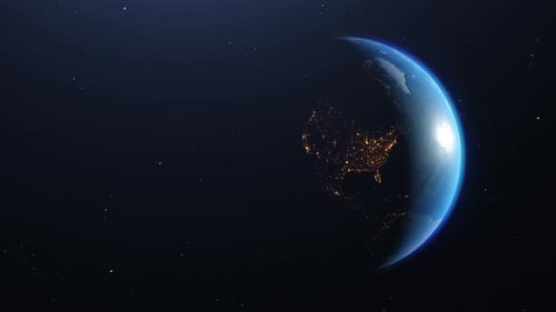 Cinematic Earth Rotation from Night to Day with City Lights