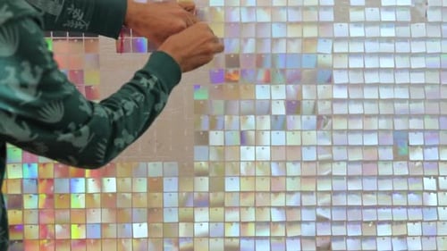 Man Designs opalescent Shiny Square Tile Backdrop for decorations