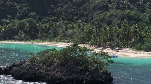 Telephoto aerial establisher beach Ermitano in Samana, holiday paradise