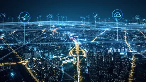 smart Connected city skyline. Futuristic network concept, city Technology