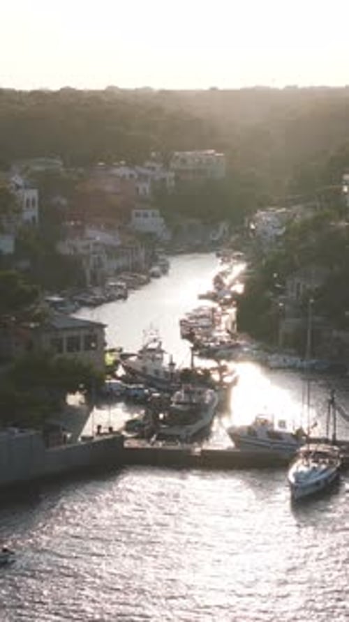 Aerial video over the town of Cala Figuera Spain on the island of Mallorca