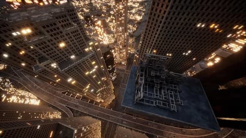 Aerial View of Skyscrapers in Downtown in the Evening