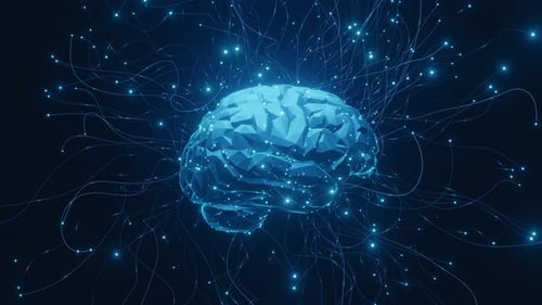 Digitales neuronales Gehirnnetzwerk mit leuchtend blauen Verbindungen