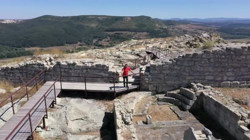 Retreating drone shot above the ancient city of Perperikon, a significant historical site located