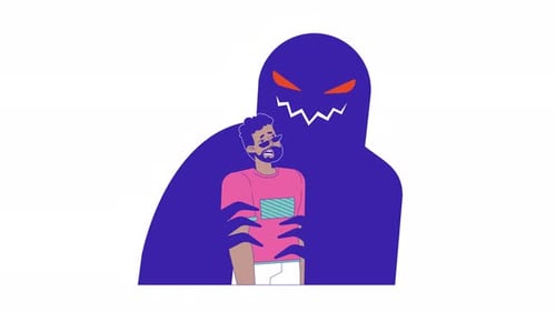 Man Grappling with Fear Shadow Animated Illustration