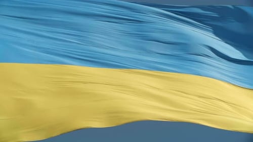 Ukrainian Flag Waving Proudly in the Wind