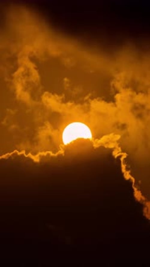 Majestic Sunrise Behind Orange Clouds Time Lapse