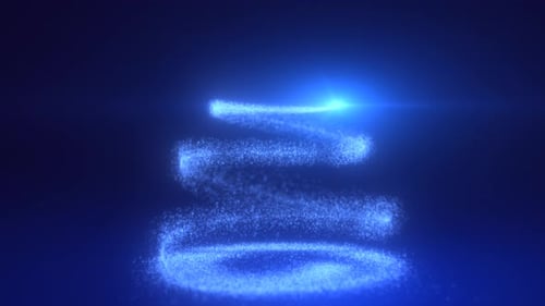 Ligne volante bleue brillante abstraite de points et de particules lumineuses de spirales lumineuses magiques et énergétiques