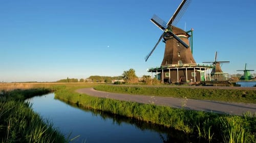Windmills at Zaanse Schans in Holland Zaandam Netherlands