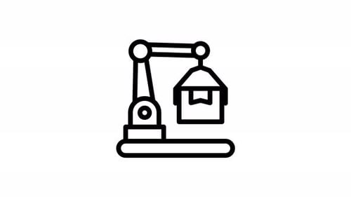 Robotic Arm Moving Box Animation in Flat Design Style