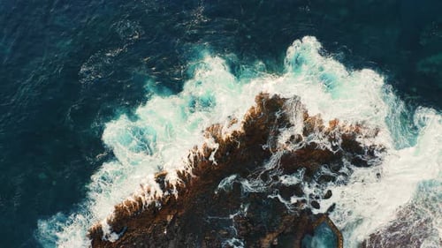 Powerful Atlantic Ocean Wave Roll Crash on Shore Rocky Black Dark Volcanic Beach