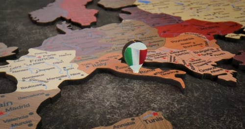 Italy - Travel concept pushpin on the world map. The location point on the map points to Rome the