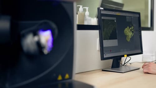 Close Up Professional Laboratory for Production of Dental Protozoa Veneers and Crowns in a Scanning